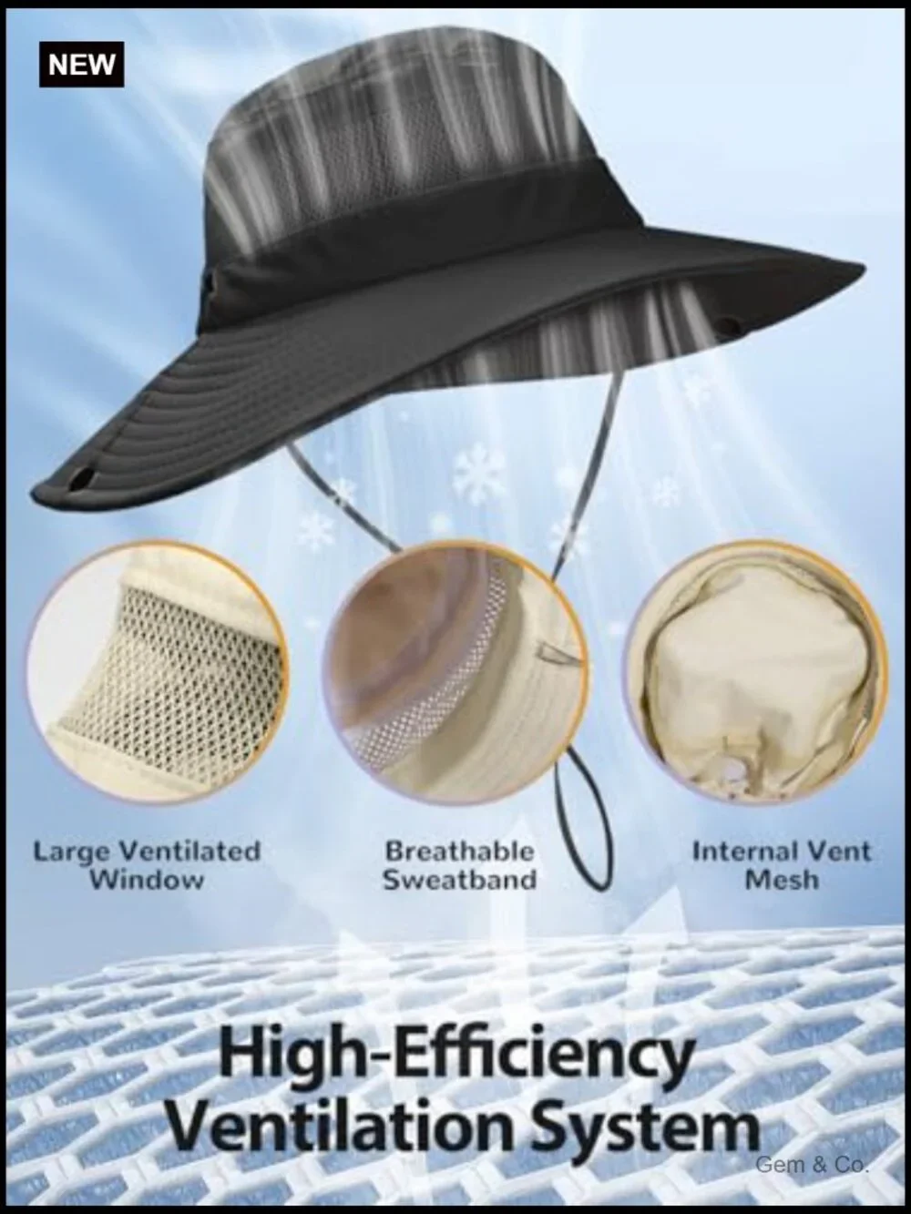 Bucket Hat with Ponytail Hole UPF 50+ Waterproof Fishing Safari Hiking Hat